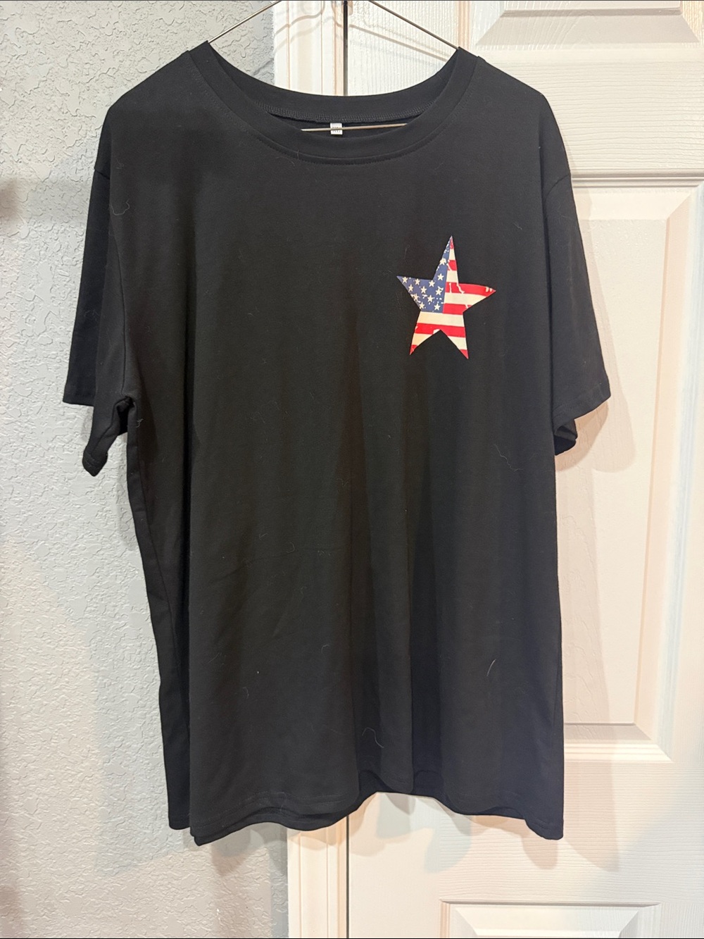 Black Men’s Star Graphic T-Shirt - American Flag Accent Front&Back Size XL